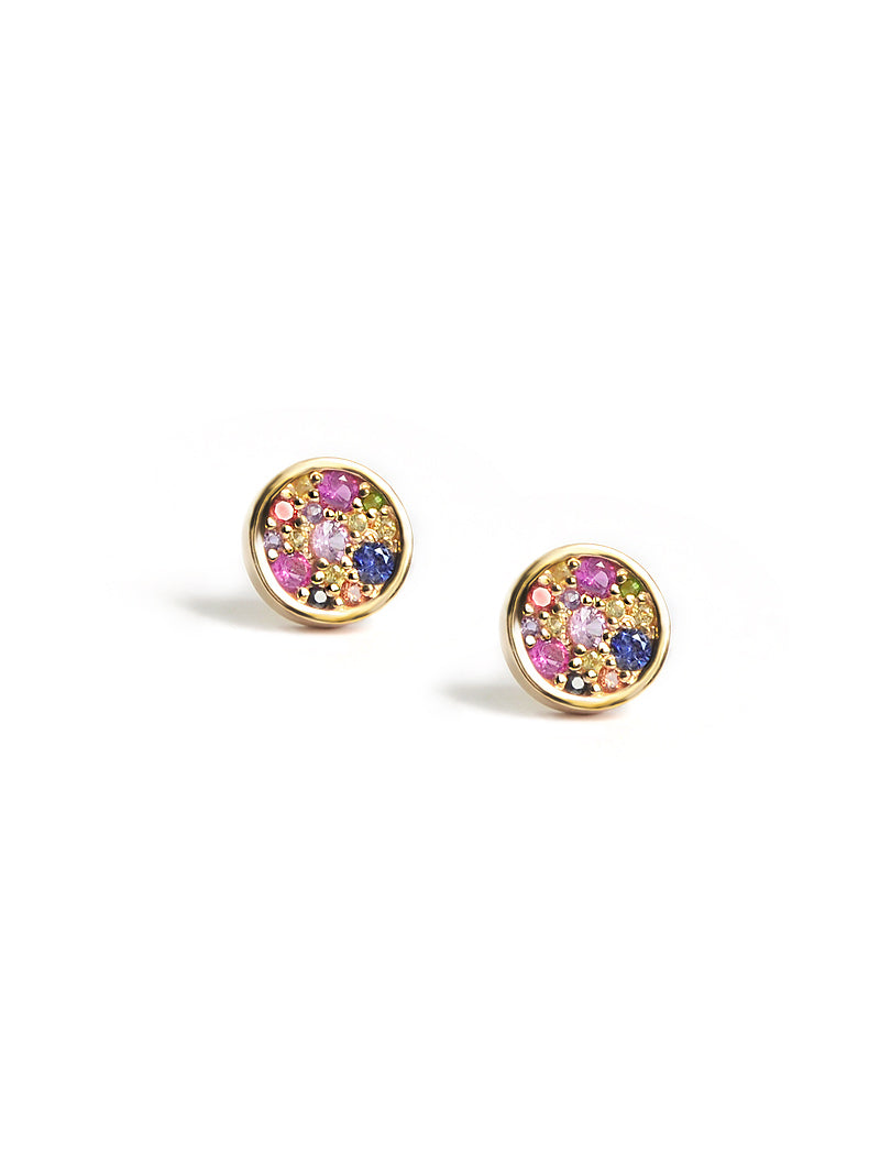 Round Cléo Pavé Multicolor Sapphire Studs