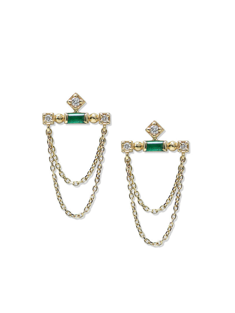 Boucles d’Oreilles Pendantes Barre Émeraude Cléo