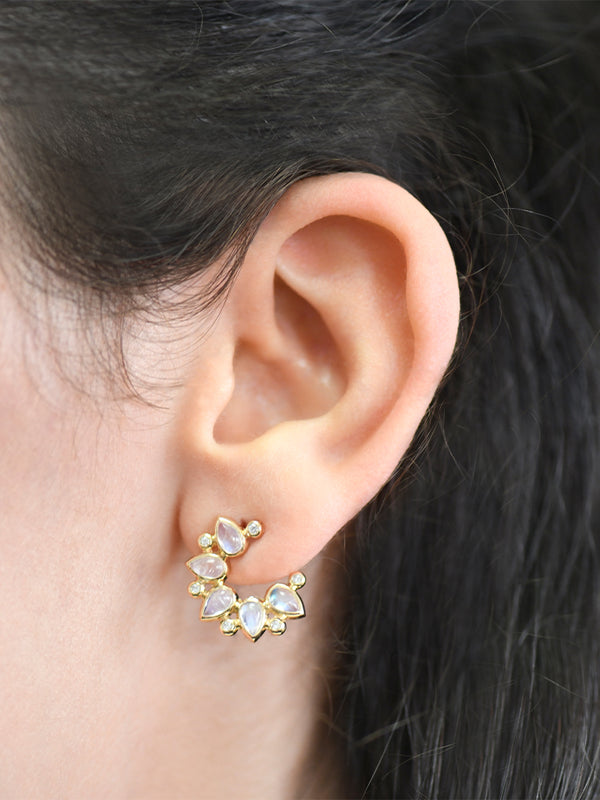 Bouquet Moonstone and Diamond Front to Back Hoops