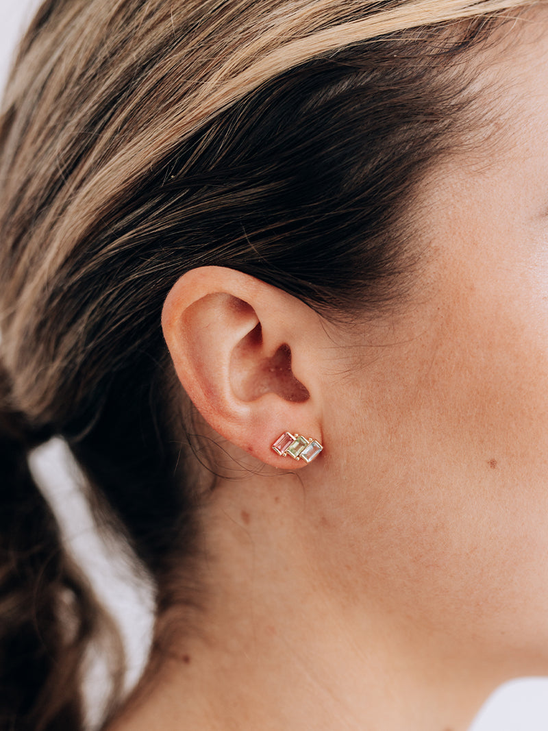 Cléo Triple Carré Baguette Studs