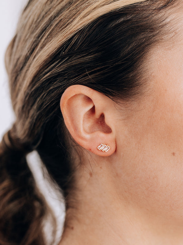 Clear Topaz Triple Carré Studs