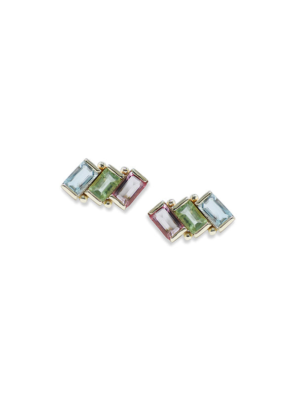 Cléo Triple Carré Baguette Studs