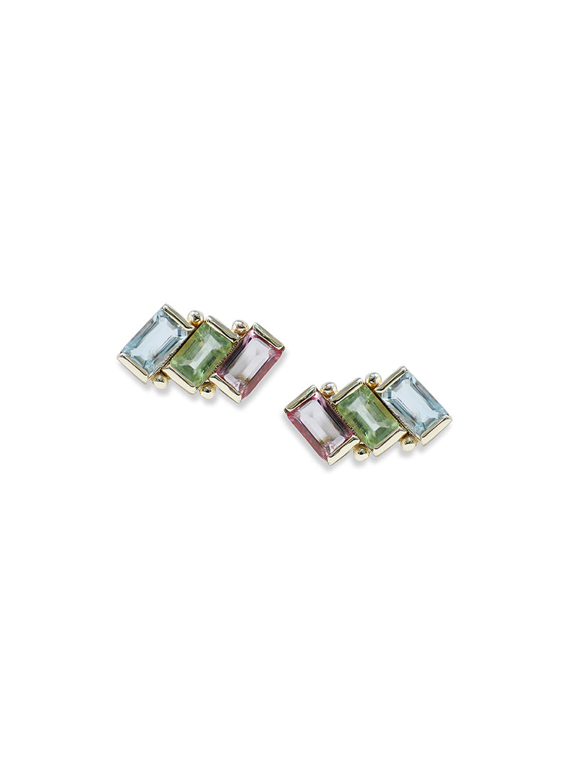 Cléo Triple Carré Baguette Studs
