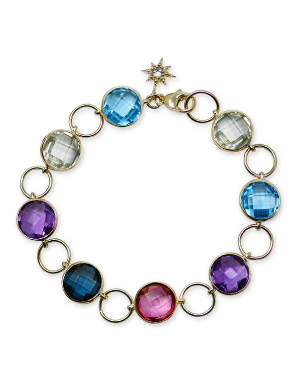 Classique Multicolor Gemstone Bezel Link Bracelet