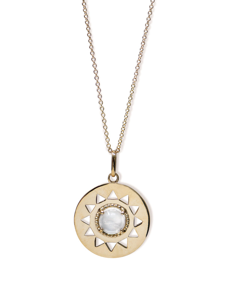 Aztec Gold and Moonstone Mini Mayan Medallion