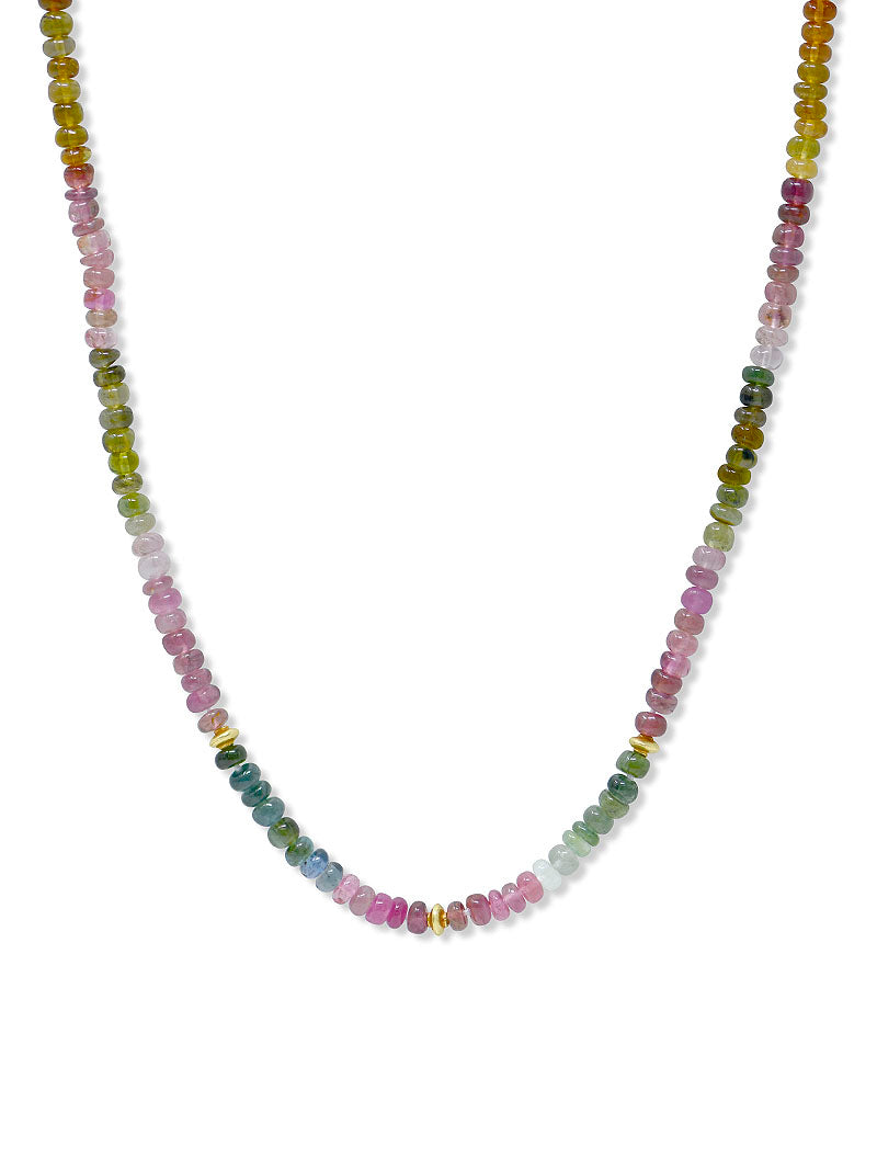 Collier Bohème à Rondelles Lisse Tourmaline Multicolore 