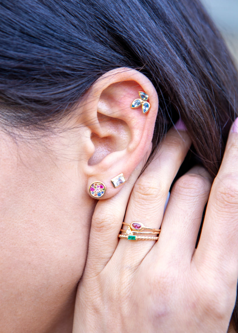 Round Cléo Pavé Multicolor Sapphire Studs