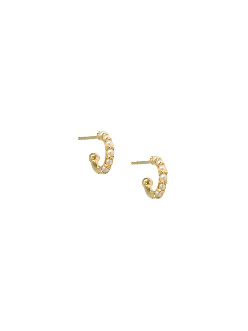 Jac+Jo Modern Pearl Mini Pavé Huggies