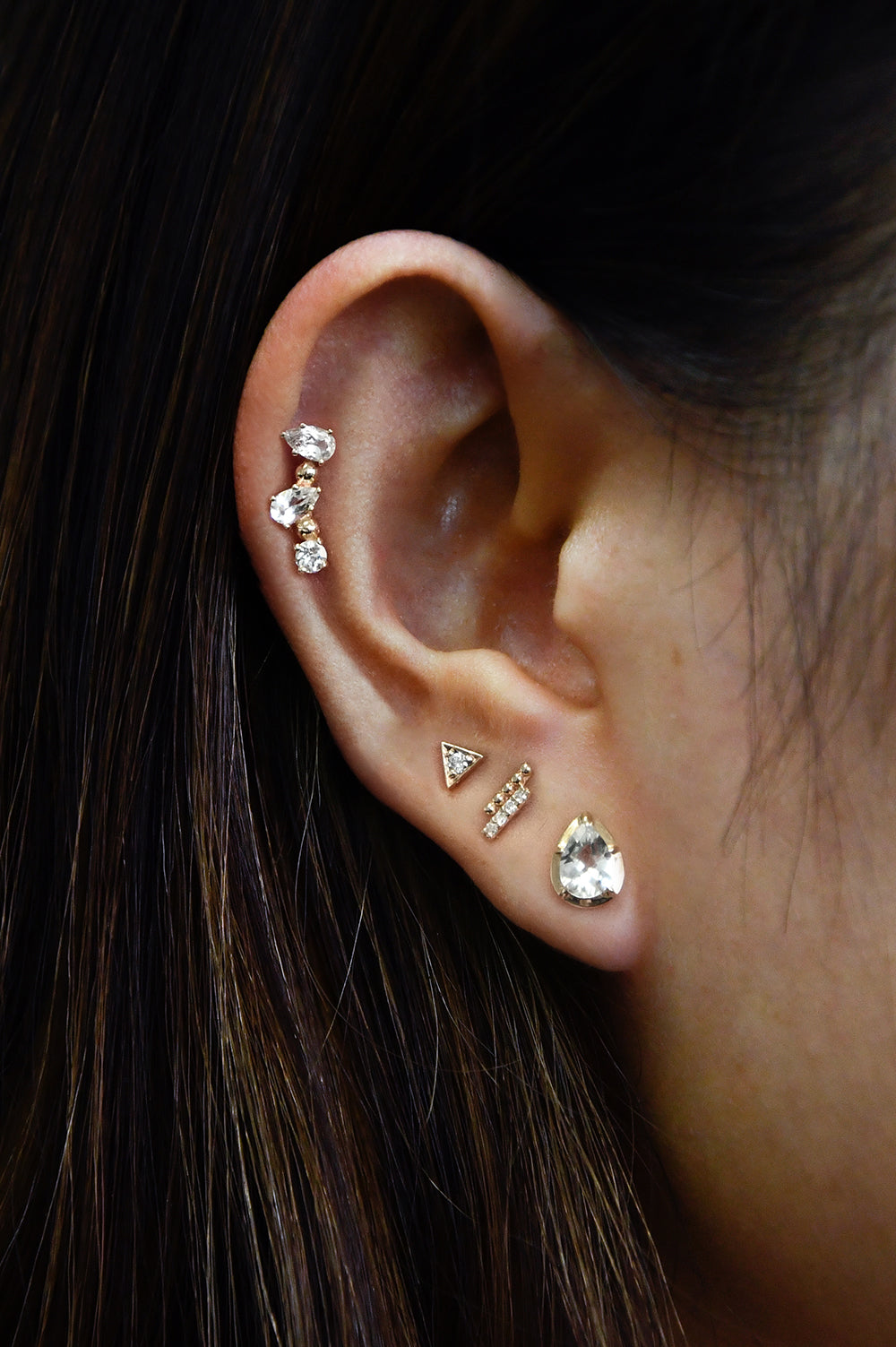 Dew Drop Diamond and Gold Two Row Studs
